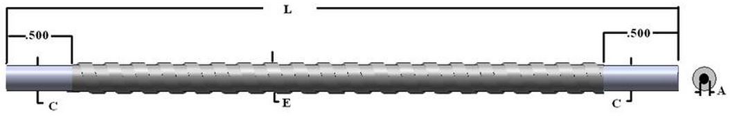 Single flexible fiber optic, length=12 in. active fiber diameter .125 in. Stainless steel sheath