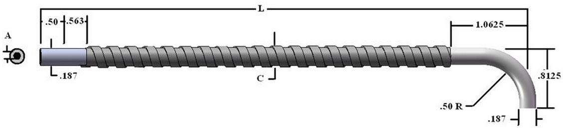 Single flexible fiber optic (90 deg L tip), length=276 in. active fiber diameter .156 in. Stainl