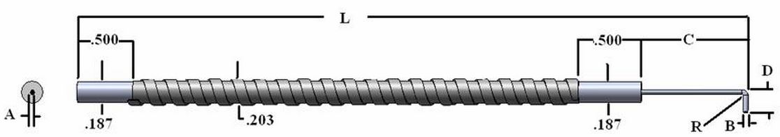 Single flexible fiber optic (90 deg L tip w/ hypo tubing), length=24 in. active fiber diameter .