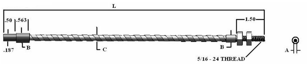 Single flexible fiber optic, (1/2-20 threaded tip), length=144 in. active fiber diameter .250 in