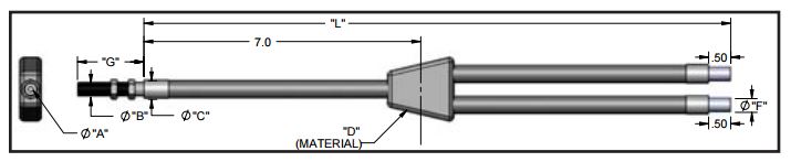 Dual branch flexible fiber optic, (1/2-20 threaded tip), length=24 in. active fiber diameter .25