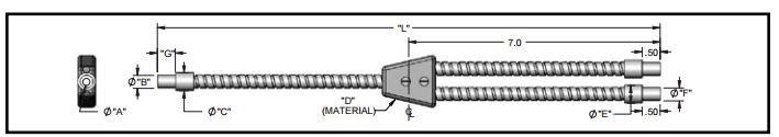 Dual branch flexible fiber optic, length=39 in. active fiber diameter .125 in. Stainless steel s