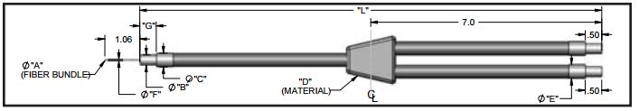 Dual branch flexible fiber optic (w/ hypo tubing), length=48 in. active fiber diameter .032 in.