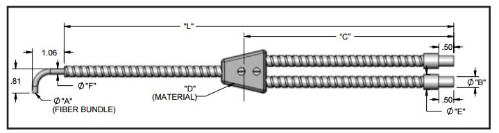 Dual branch flexible fiber optic (90 deg L tip), length=48 in. active fiber diameter .125 in. Stainl