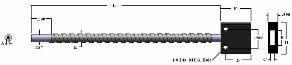 Single flexible fiber optic LineLight , length=55 in. active fiber diameter 1.50 X 0.010 in. Stainle