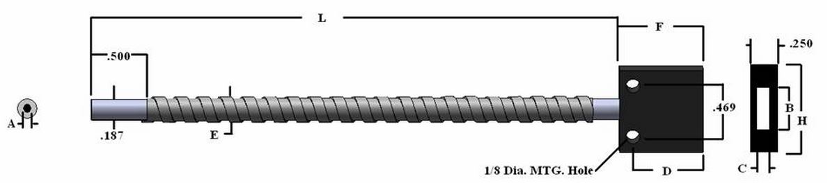 Single flexible fiber optic LineLight , length=36 in. active fiber diameter 1.50 X 0.010 in. Stainle