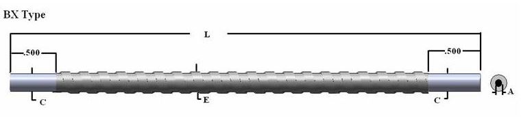 Single flexible fiber optic, length=72 in. active fiber diameter .250 in. Stainless steel sheathing