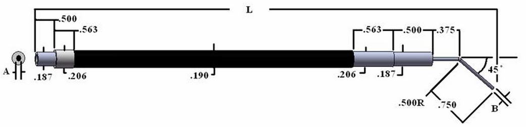 Single flexible fiber optic (45 deg L tip w/ hypo tubing) , length=24 in. active fiber diameter .032