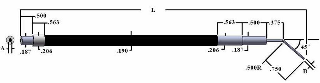 Single flexible fiber optic (45 deg L tip w/ hypo tubing) , length=36 in. active fiber diameter .041