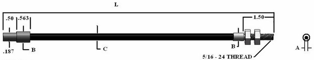 Single flexible fiber optic (w/ 5/16-24 threaded tip), length=252 in. active fiber diameter .062 in.