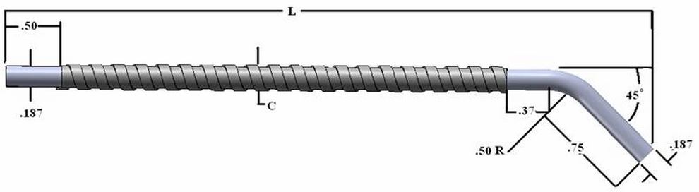 Single flexible fiber optic (45 deg L tip), length=36 in. active fiber diameter .125 in. Stainless s