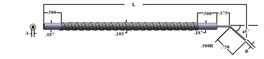 Single flexible fiber optic (45 deg L tip w/ hypo tubing), length=24 in. active fiber diameter .027