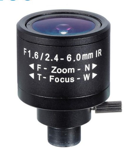 MOQ 100pcs S-Mount lens Varifocal, 2.4-6.0mm, M12, 1/3'', F1.6, MP