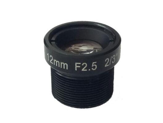 MOQ 100pcs S-Mount lens, 12mm, M12, 2/3'' , F2.5, 10MP 200lp/mm