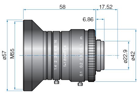1" MEGAPIXEL(HR) 8mm  Iris:f/1.4-16 Filter size: M55 x P0.75
