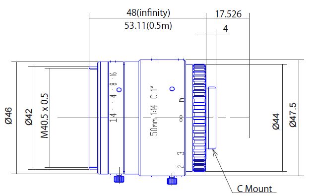 FIX FOCAL 1" 50MM F1.4 MANUAL IRIS C-MOUNT LENS, 2 MEGAPIXEL