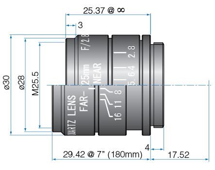 25mm, f/2.8 - 16, filtersize M25.5XP0.5