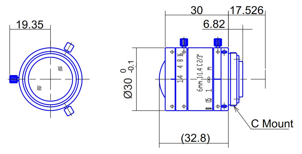 2/3" 6MM, Iris Range: f/1.4-16,  C-MOUNT LENS, 3 MEGAPIXEL, Filter Thread: S30 or M25.4