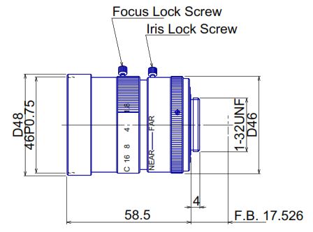 1'' SWIR Lens, FL 75mm, F/1.8-close, MOD 800mm, C-mount, Filter threat M46