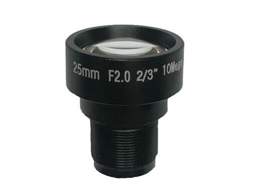 MOQ 100pcs S-Mount lens, 25mm, M12, 2/3'' , F2.0, 10MP 200lp/mm